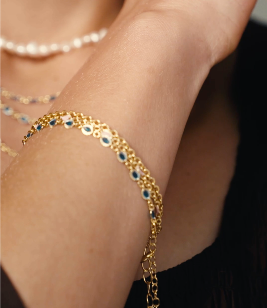 Armband gyllt og grænblátt