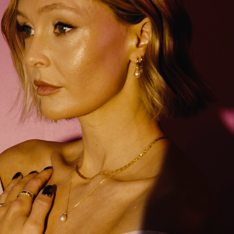 14t gull hálsmen með perlu