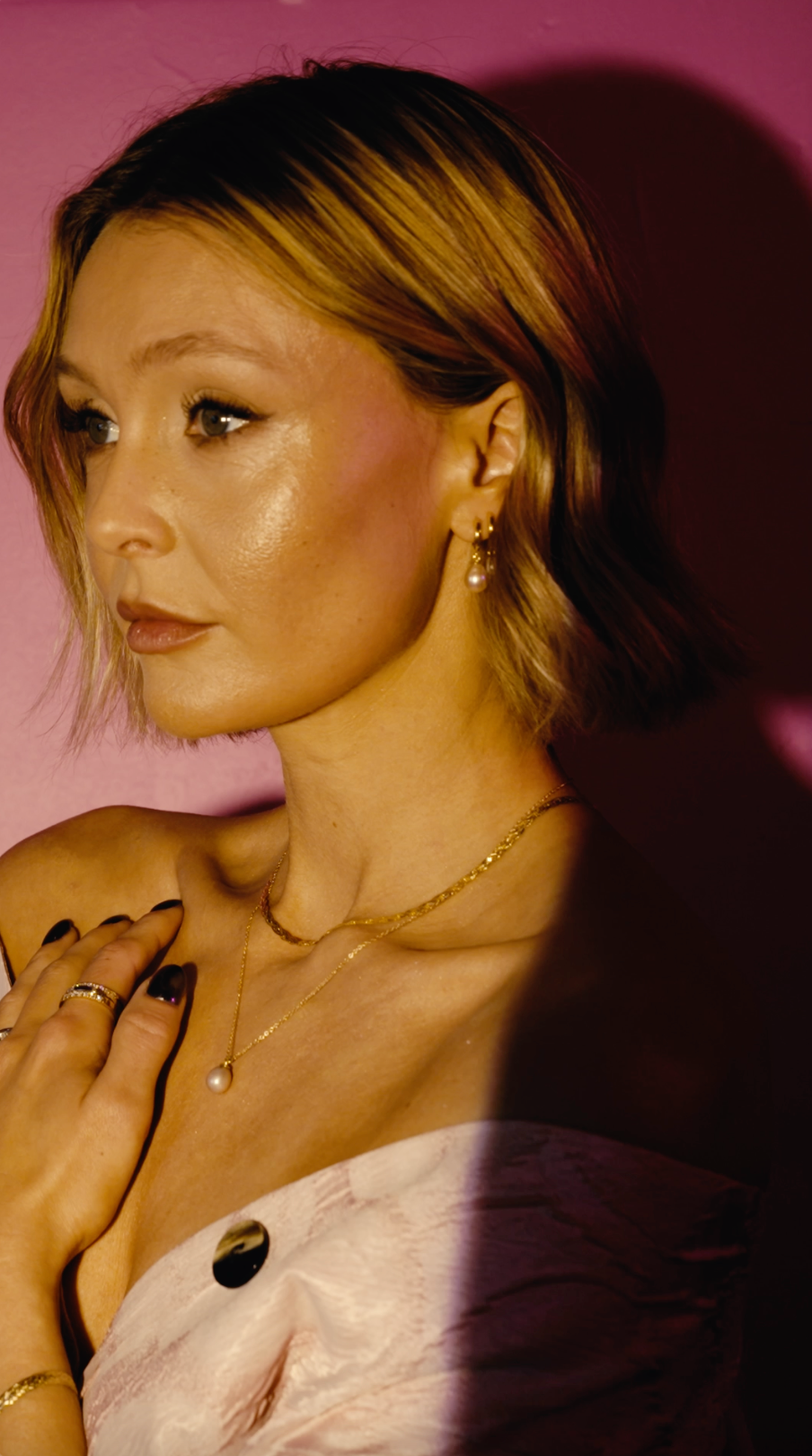 14t gull hálsmen með perlu