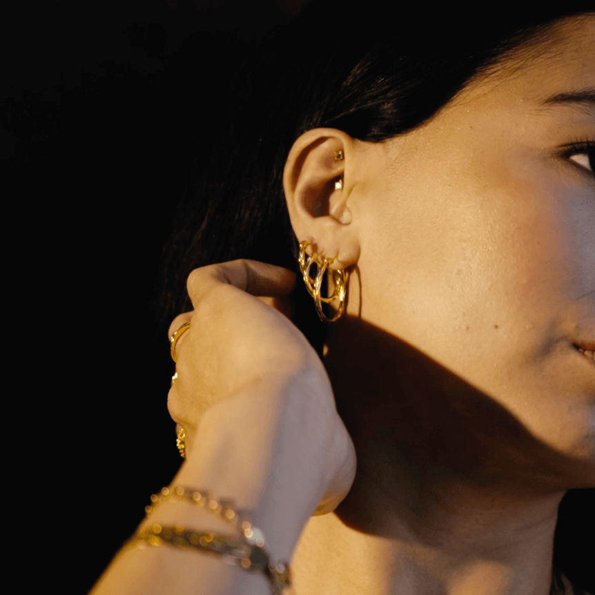 eyrnalokkar fossflétta gylltir