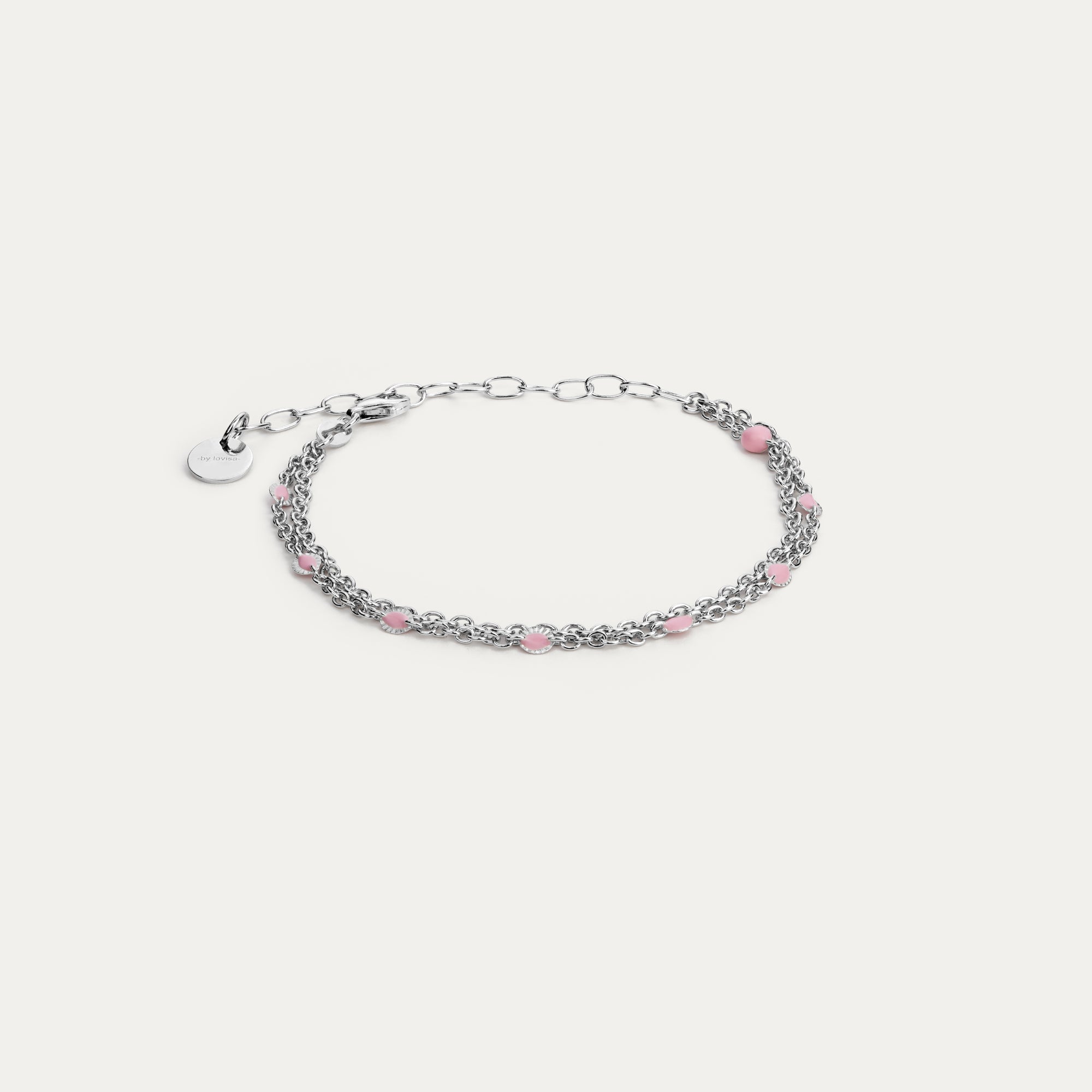 Tvöfalt armband silfur og bleik emelering