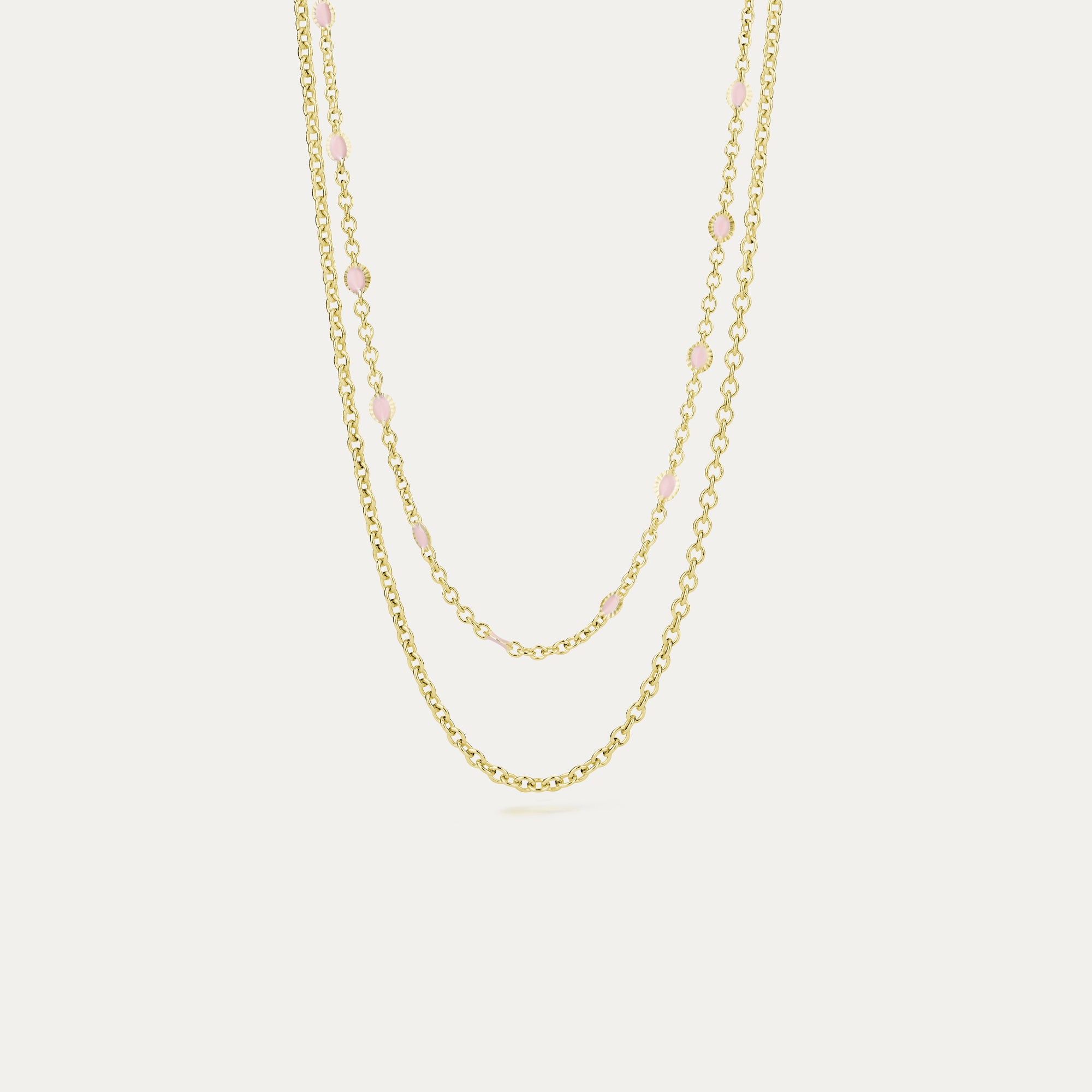 Tvöföld hálsfesti gyllt og bleik emelering