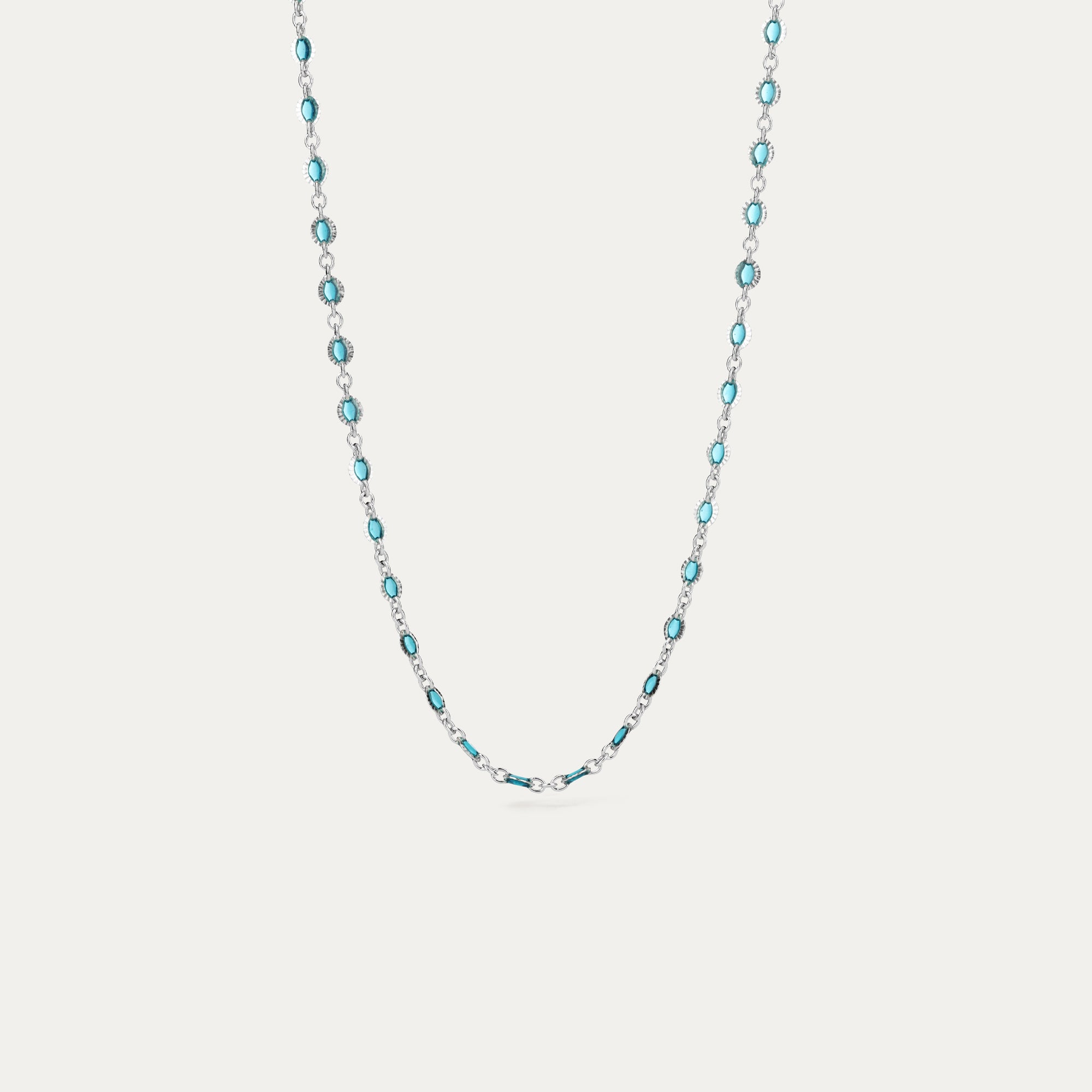 Hálsfesti silfur og grænblá