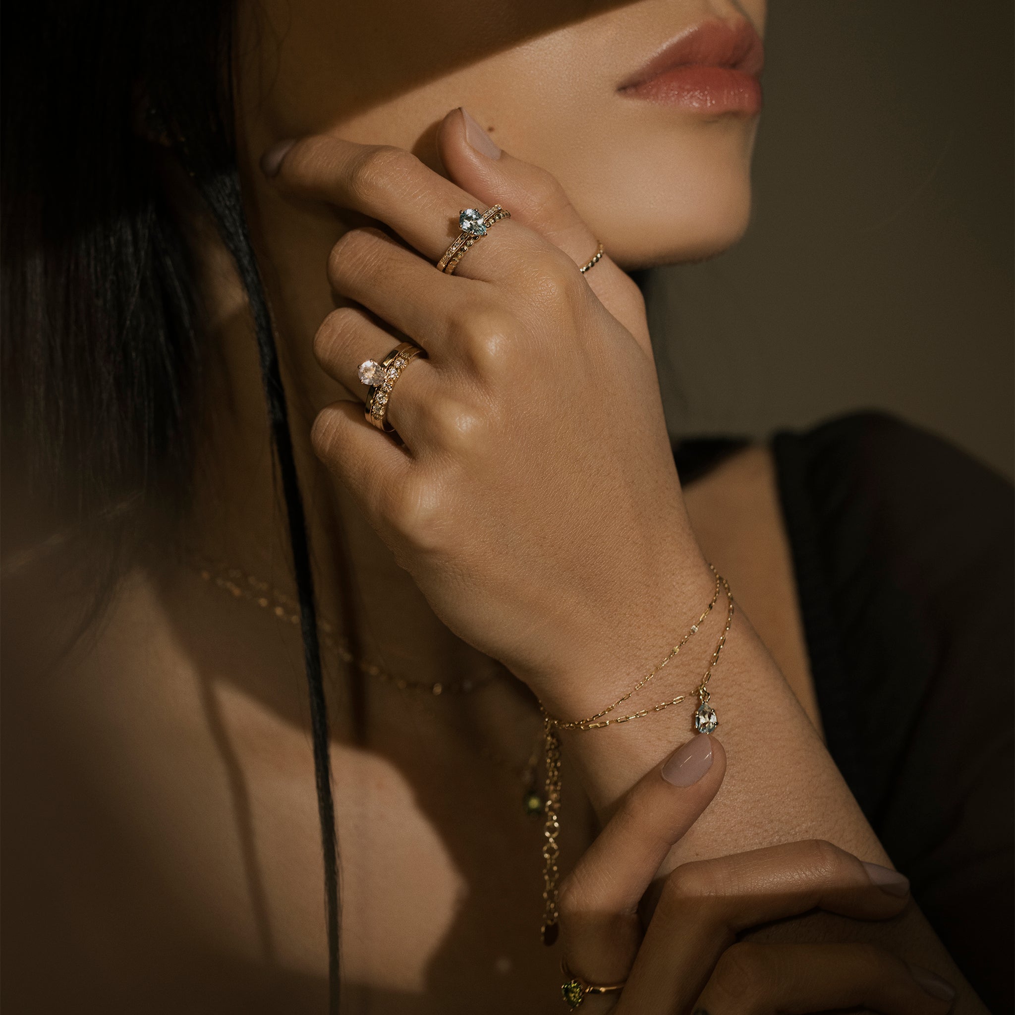 armband 14kt gull og eðalsteinn