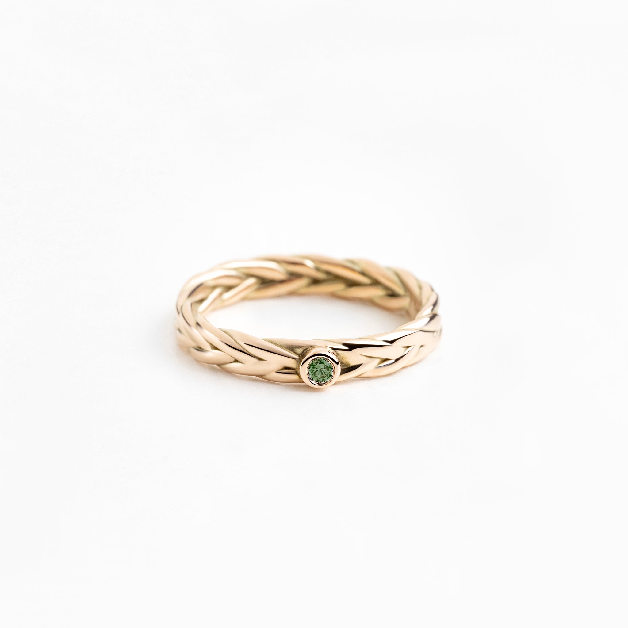 hringur fiskiflétta með demanti 14kt gull