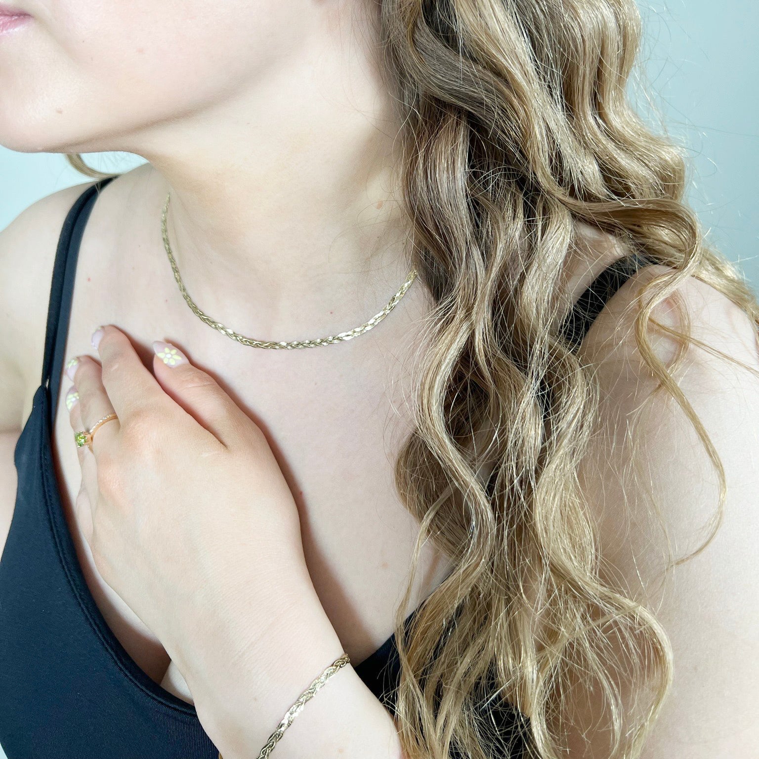 14kt gull fossflétta armband og hálsfesti