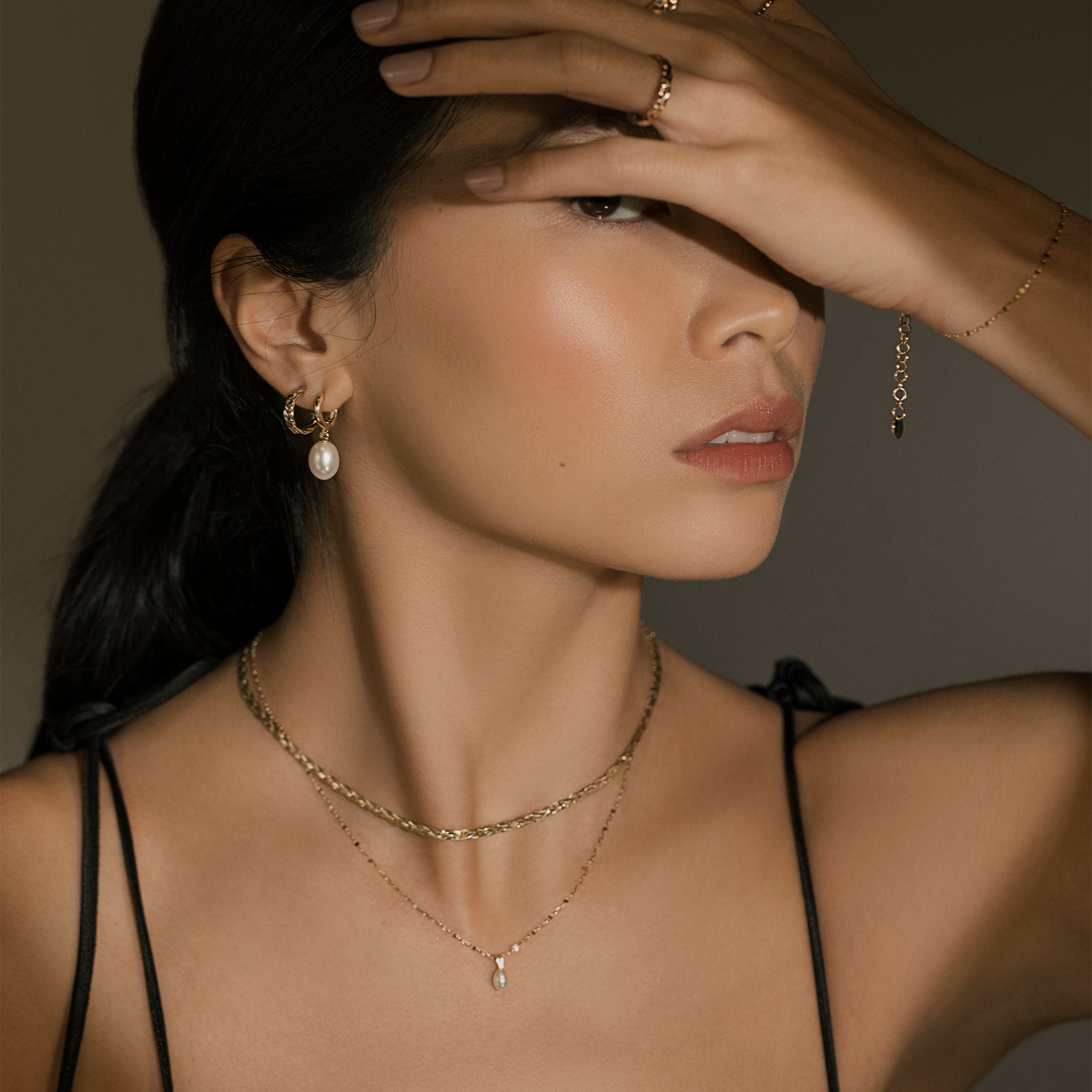 14kt gull fossflétta hálsfesti