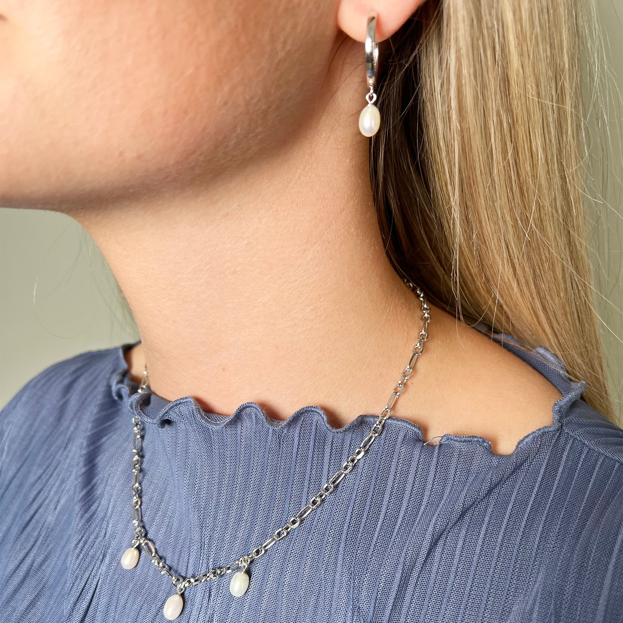 hálsfesti með þremur perlum silfur