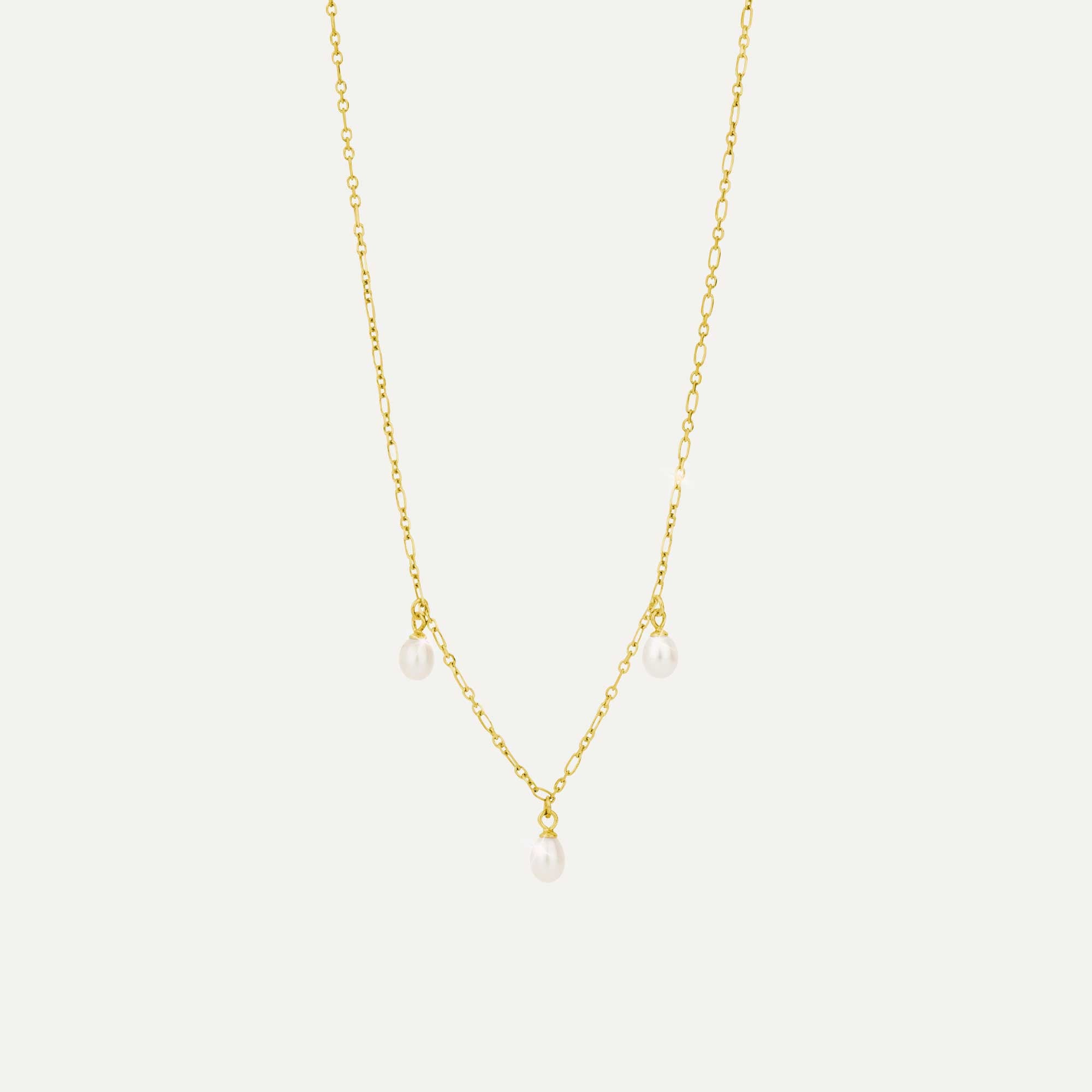 hálsmen með þremur perlum gyllt