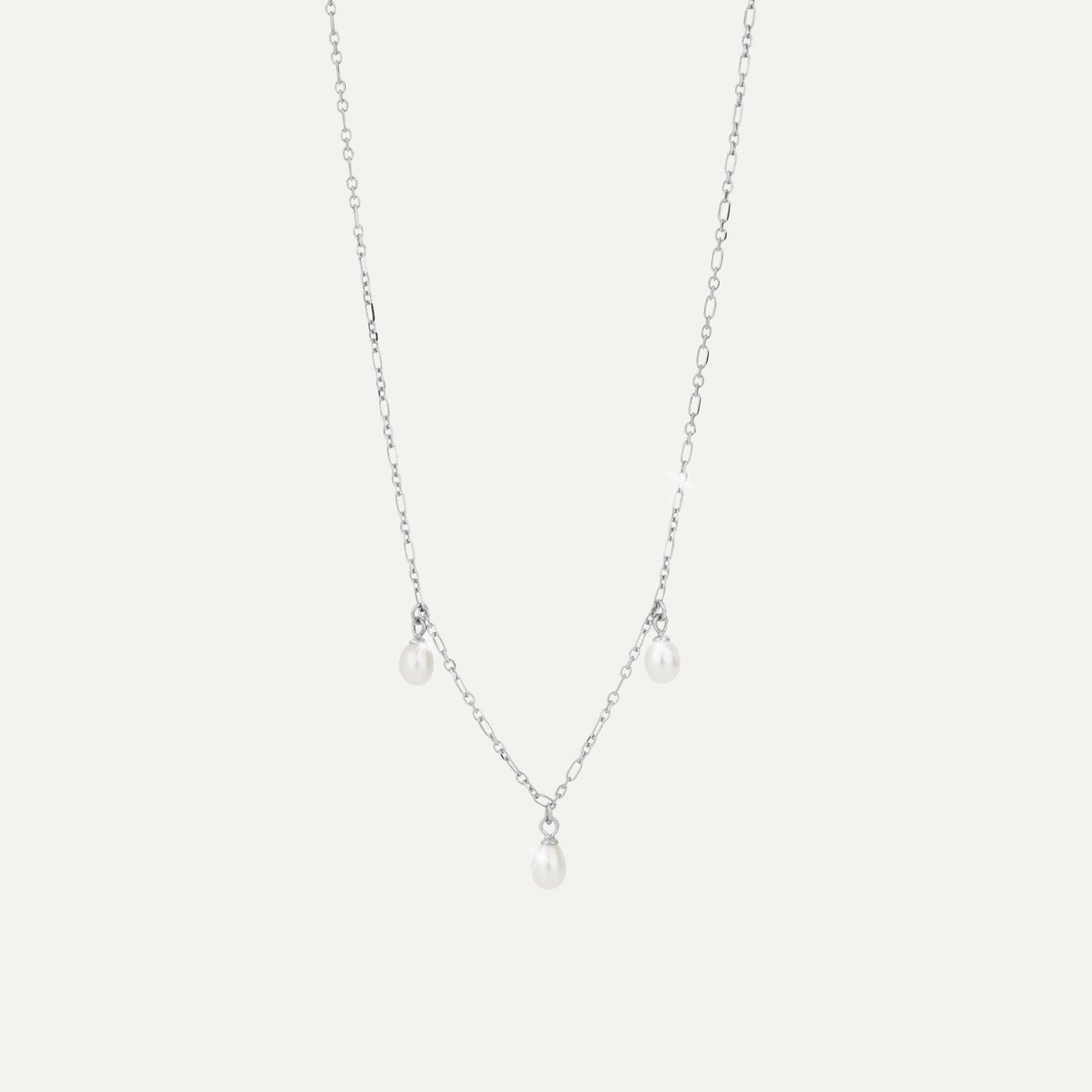 hálsmen með þremur perlum silfur