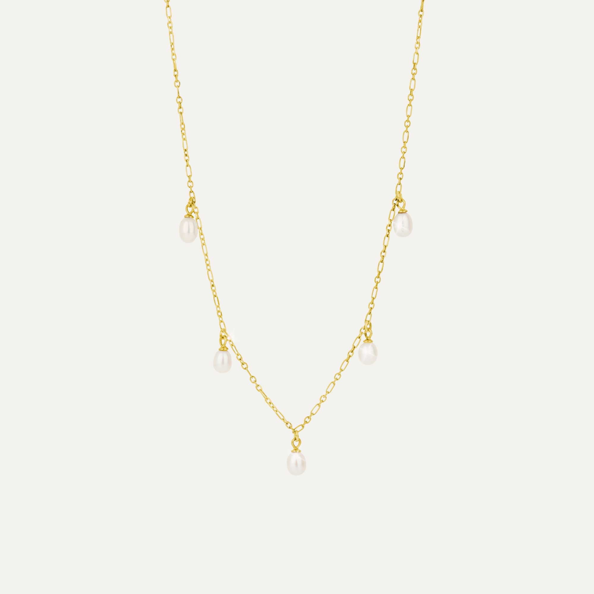 hálsfesti með fimm perlum gyllt