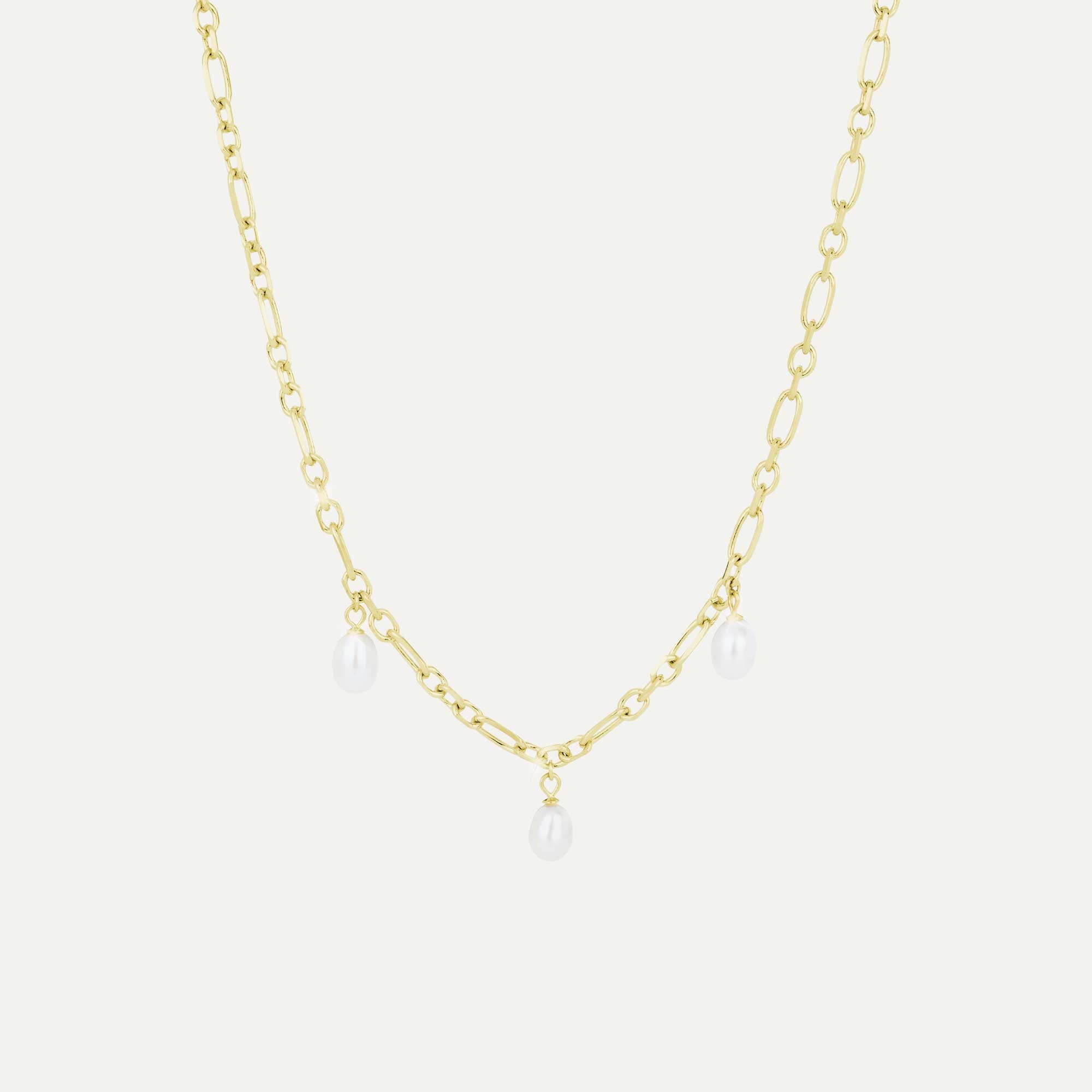 hálsfesti með þremur perlum gyllt