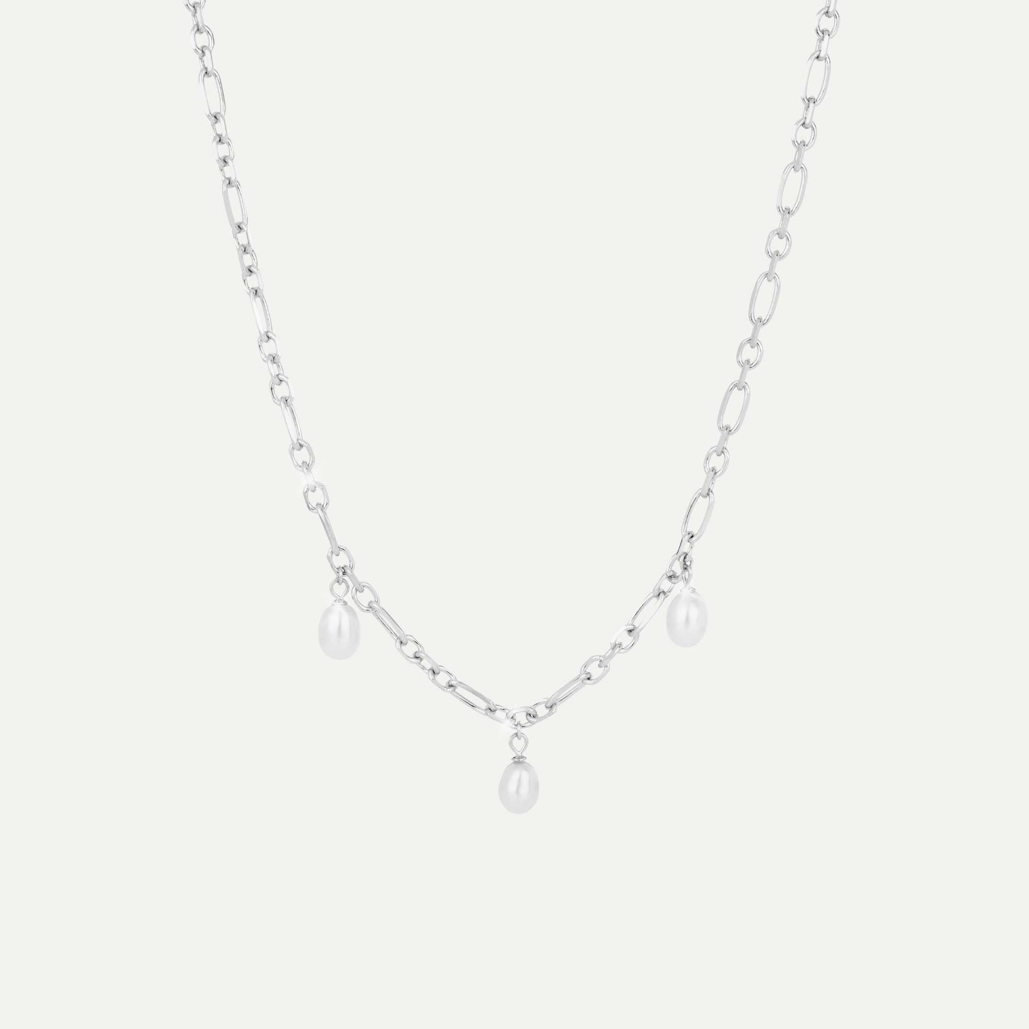 hálsfesti með þremur perlum silfur