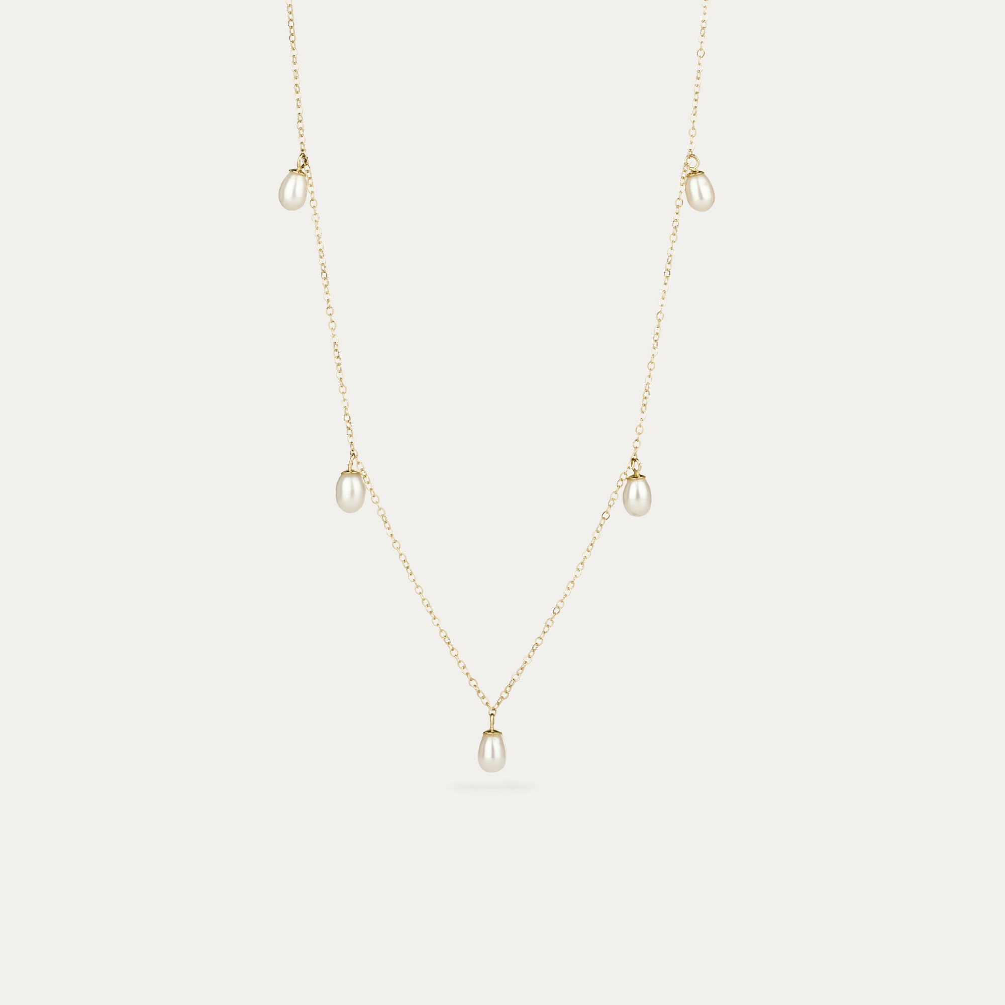 14kt gull hálsmen með fimm perlum
