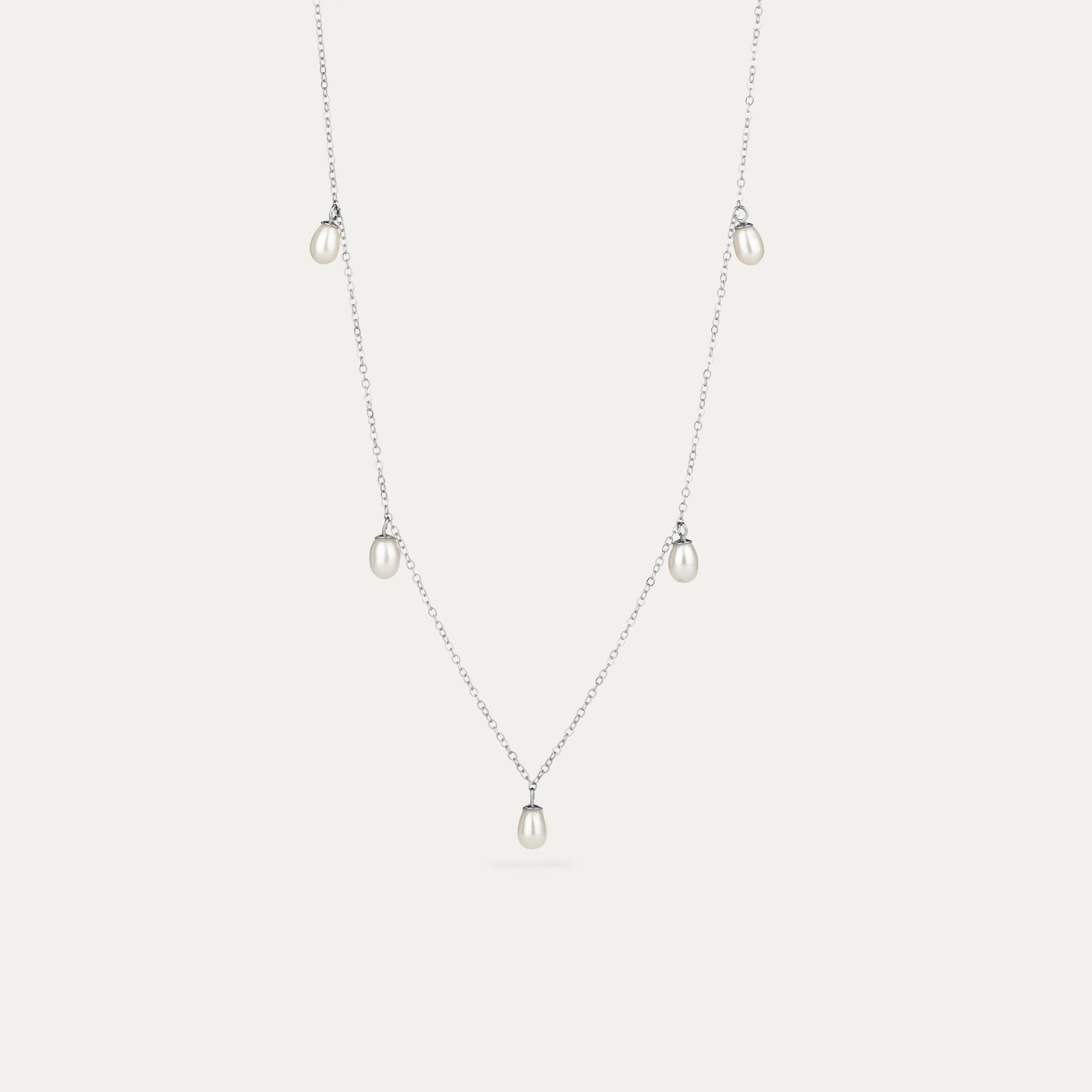 14kt hvítagull hálsmen með fimm perlum