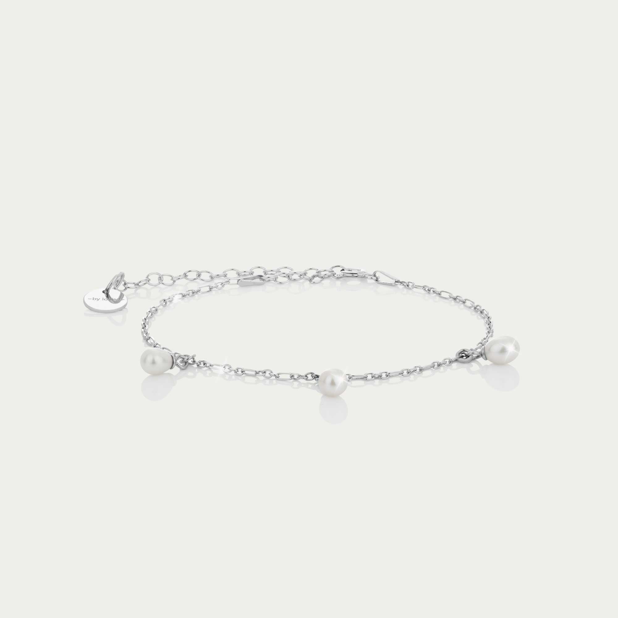 armband með þremur perlum silfur