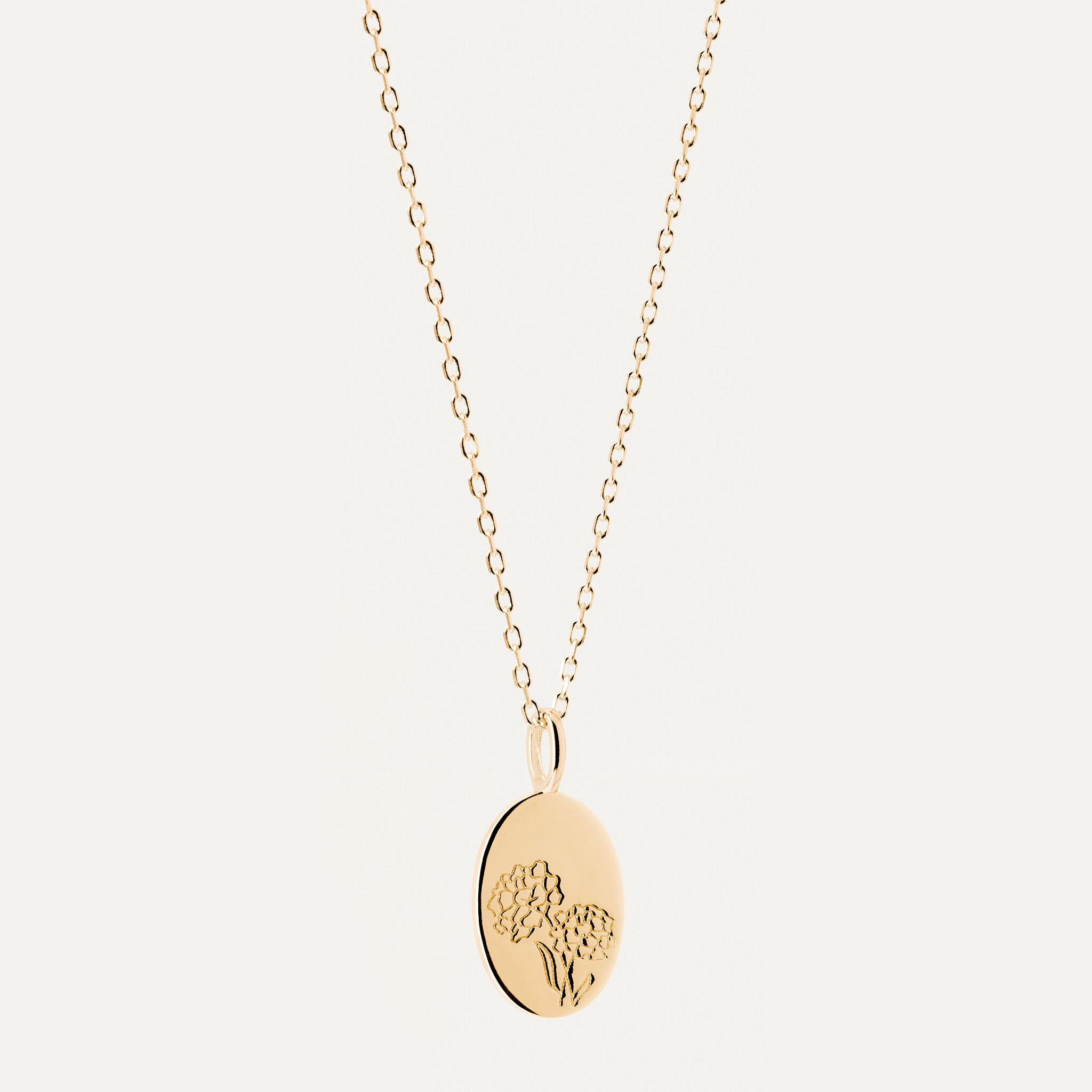 mánaðarblóm gyllt hálsmen