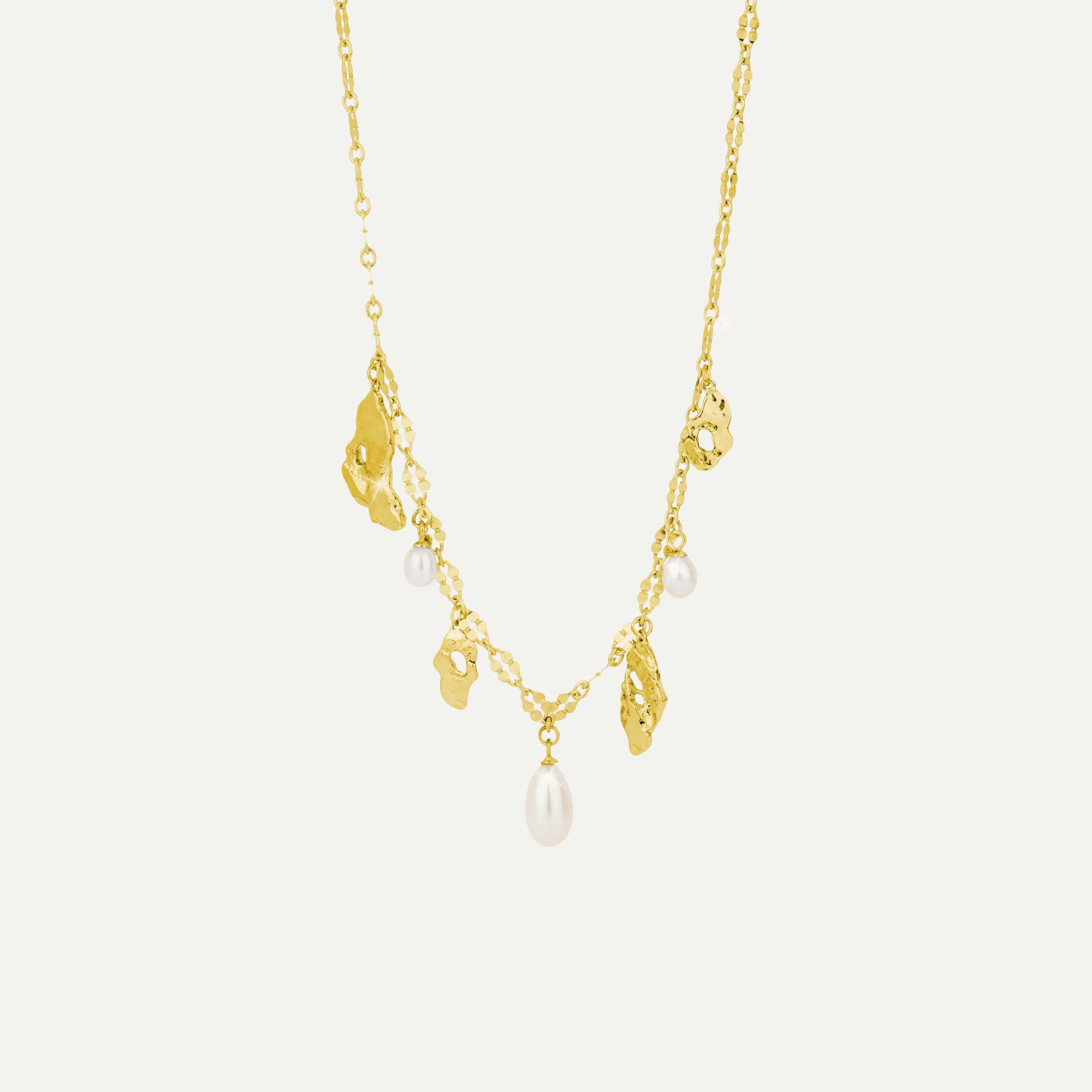 örk hálsmen með 4x öngum og 3 perlum gyllt