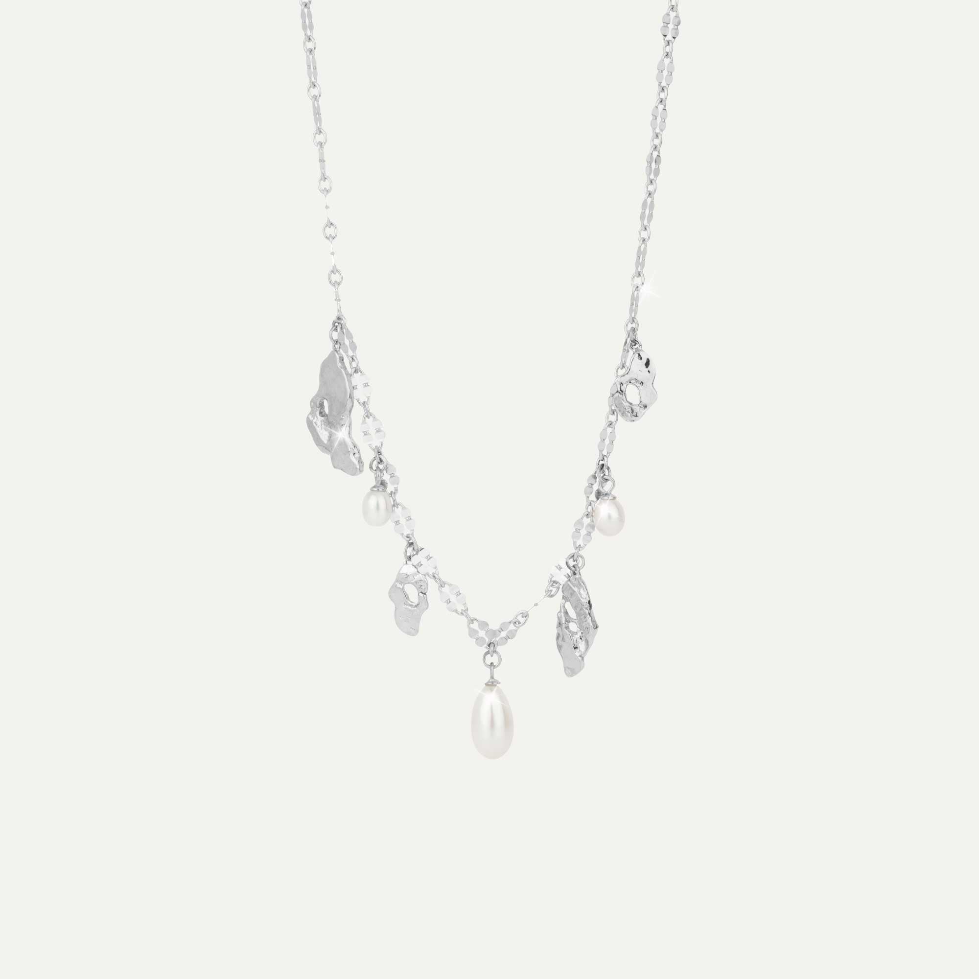 örk hálsmen með 4x öngum og 3 perlum silfur