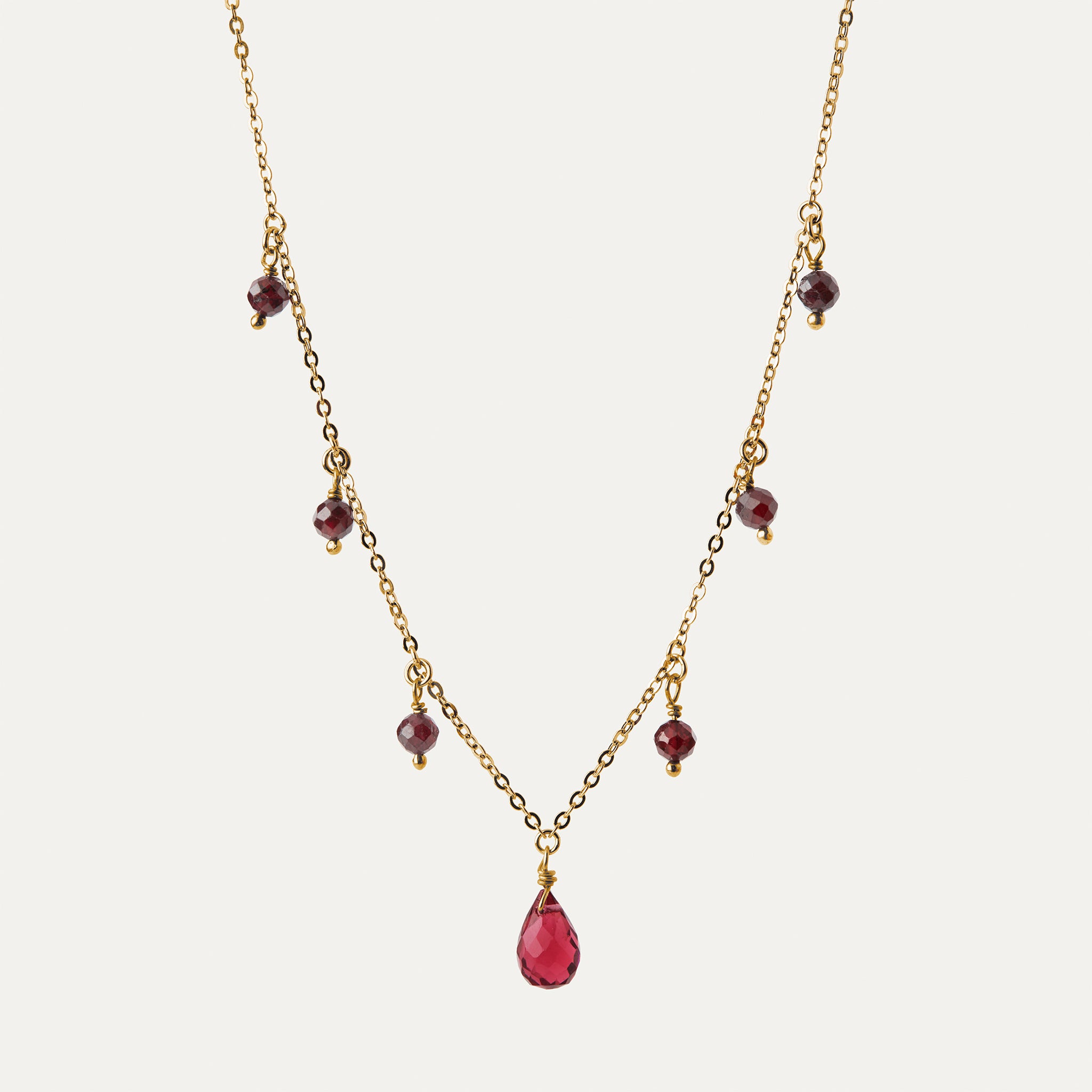 hálsfesti með red quartz og garnet