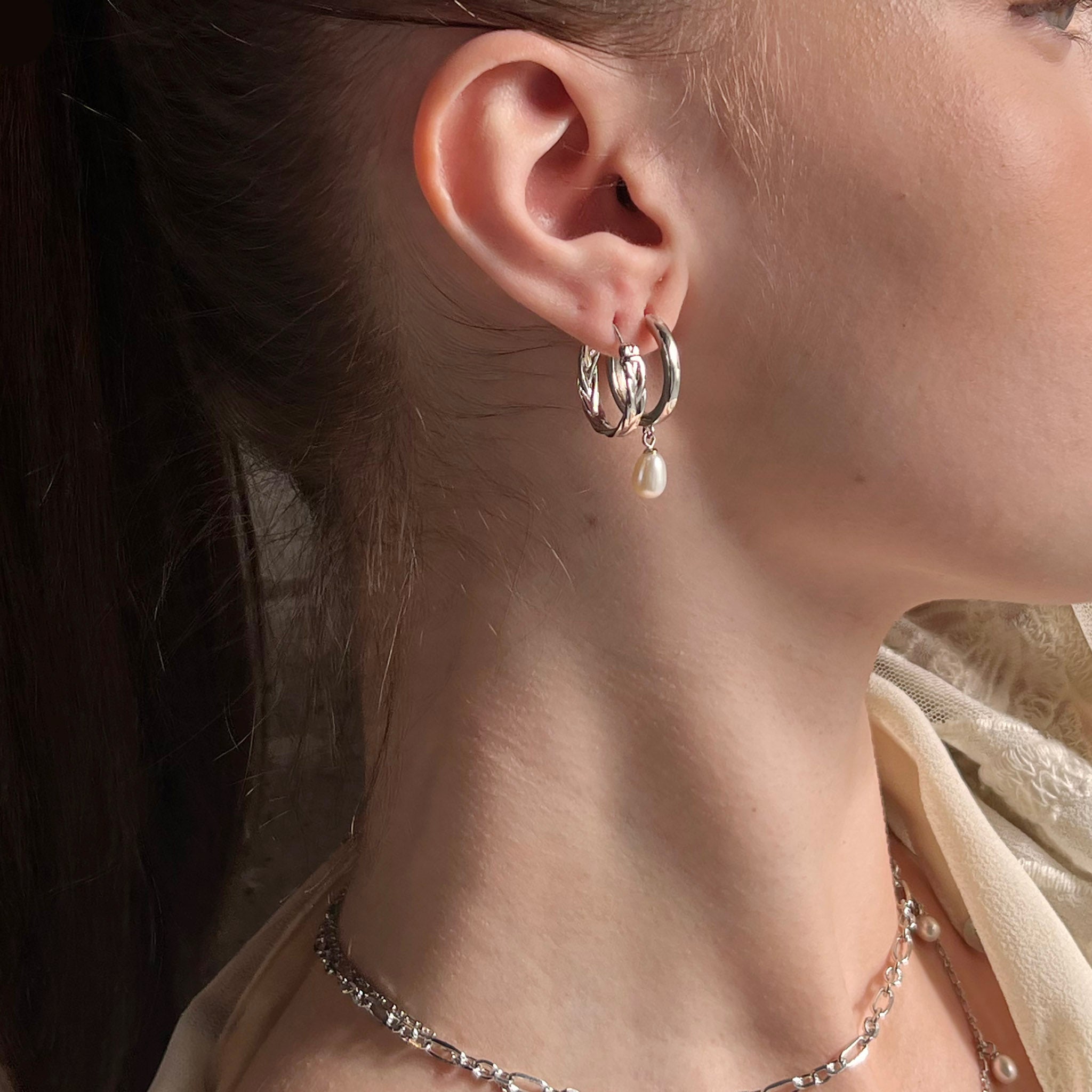 eyrnalokkar fiskiflétta haf með perlu silfur