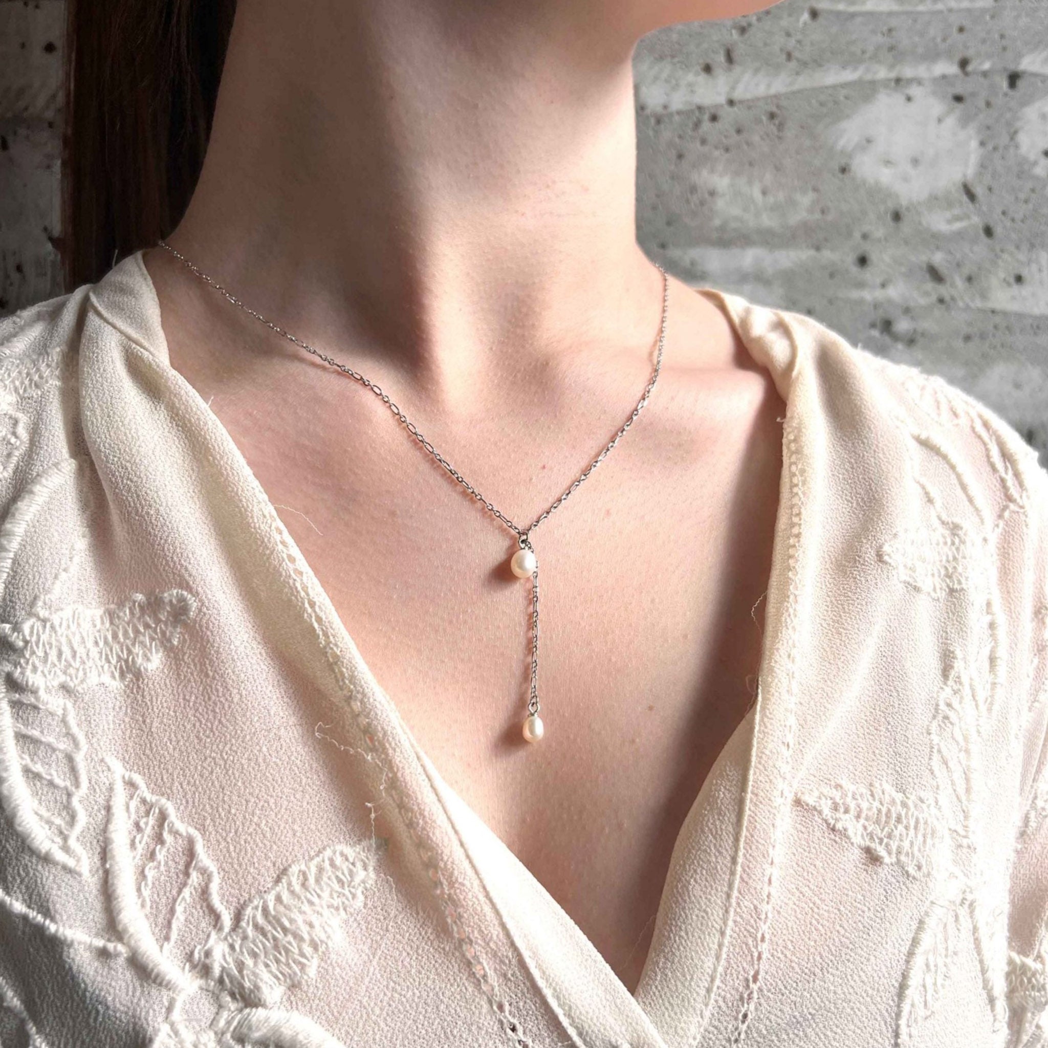 hálsmen með tveimur perlum silfur