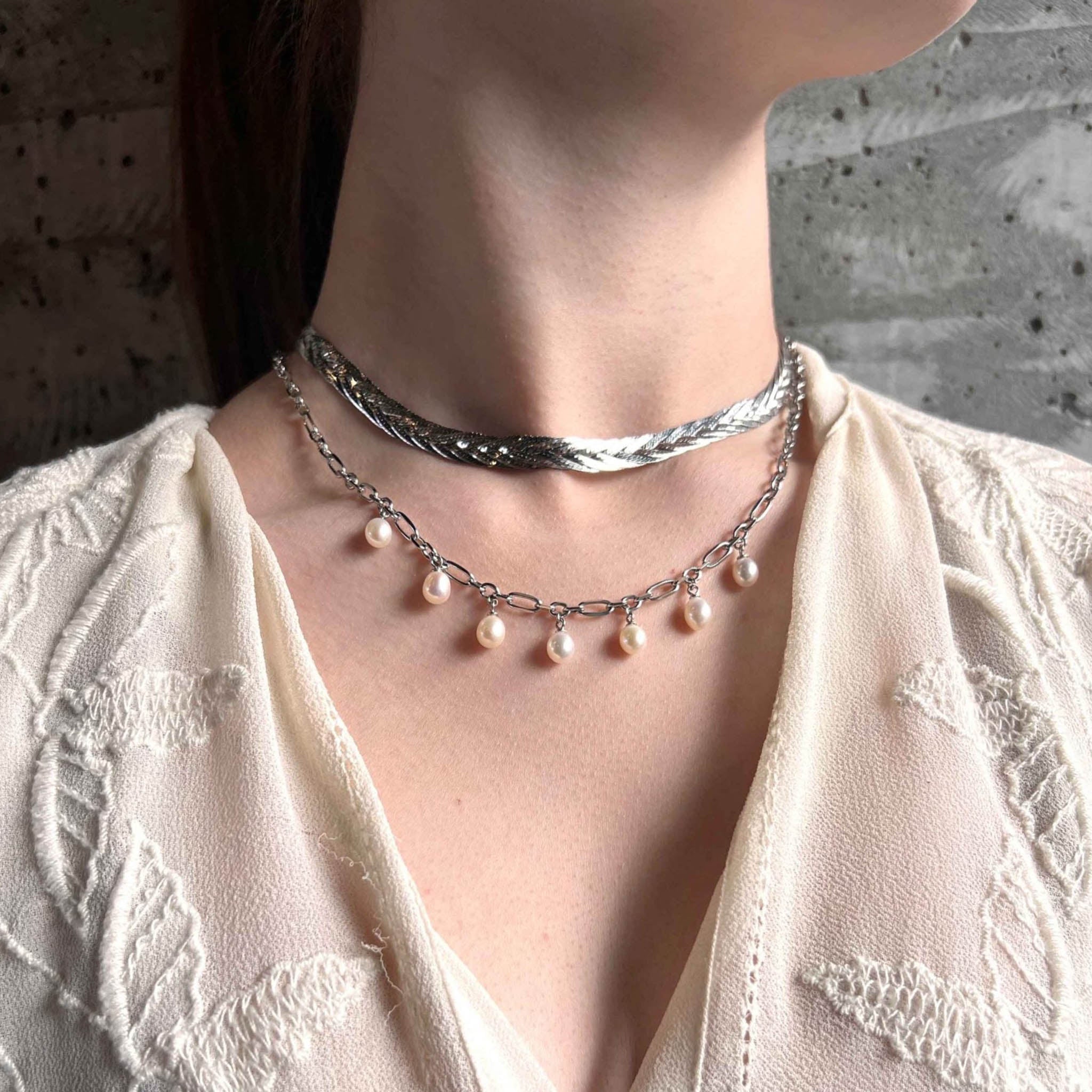 hálsfesti með sjö perlum silfur