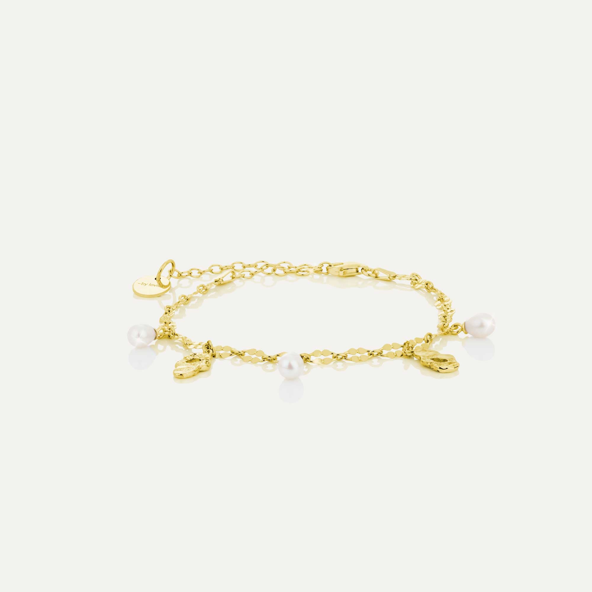 örk armband keðja með 2x öngum og 3x perlum gyllt