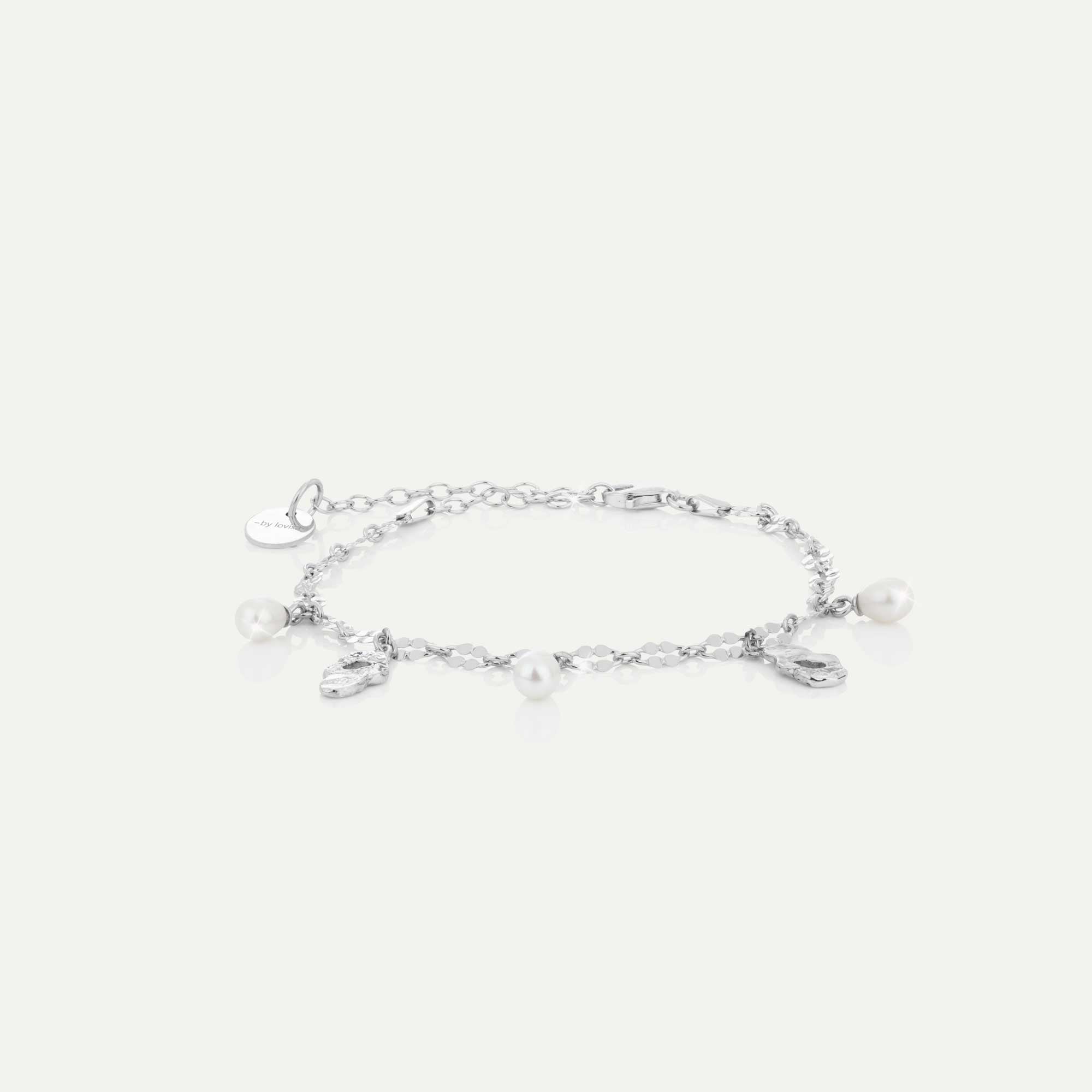 örk armband keðja með 2x öngum og 3x perlum silfur